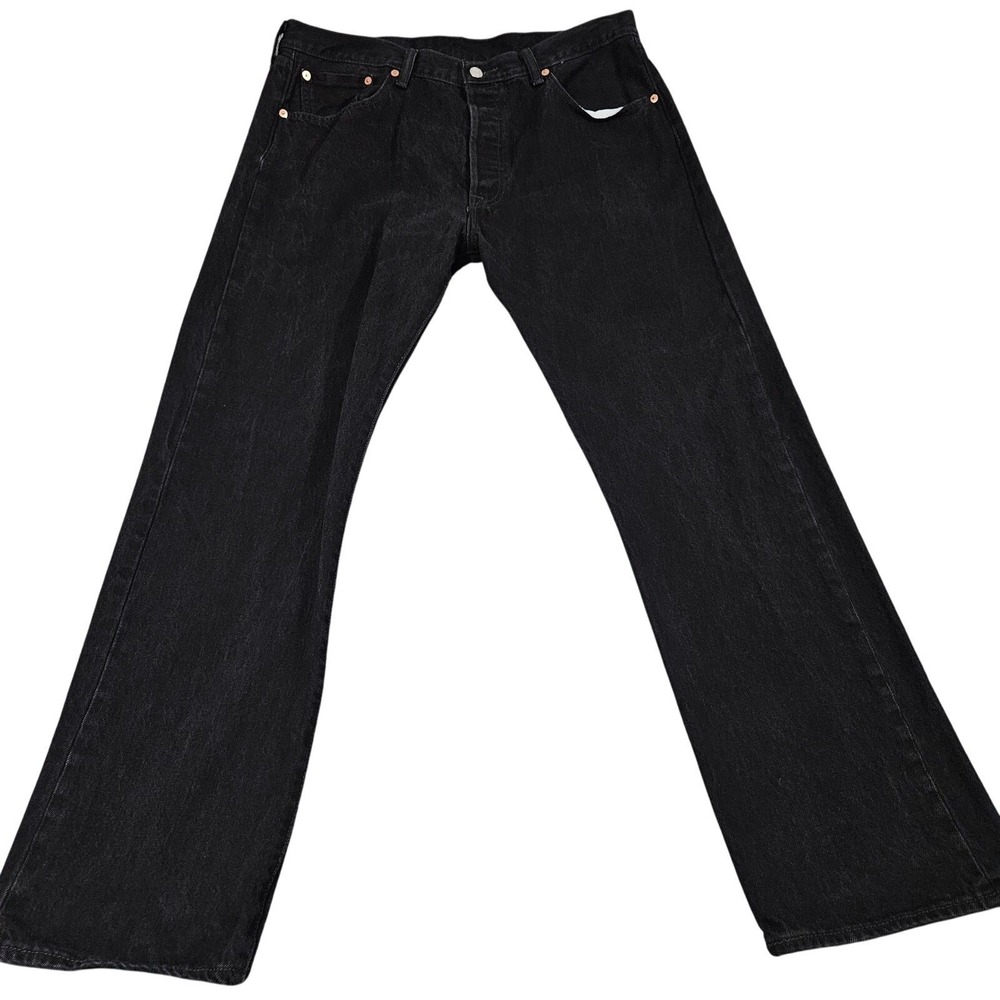 Levis 501 Original Fit Jeans Mens 38x32 Black Straight Leg Denim Button Fly